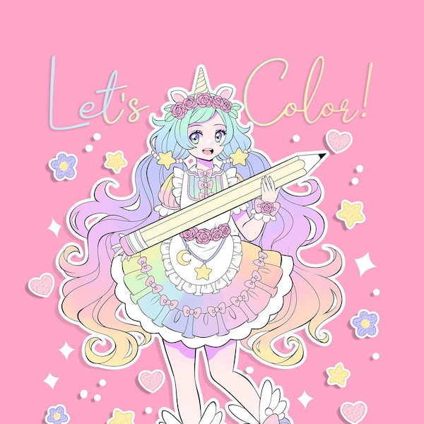 Let's Color!: Anime Girls Printable PDF Coloring Book Digital Download 42 Pages NO AI