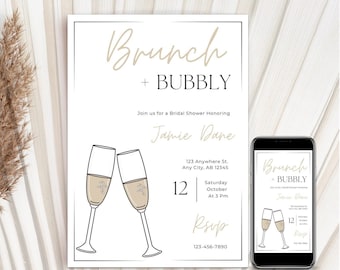 Invitation modifiable pour le brunch de la mariée, Invitation mobile pour le brunch de la mariée, Invitation imprimable de la fête de la mariée, modèle Evite de petit-déjeuner nuptiale