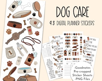Pegatinas digitales para planificador de cuidado de perros, tareas para mascotas dibujadas a mano, PNG (Goodnotes, descarga digital)