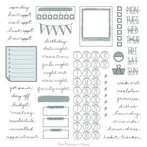 Minimalist Gray Daily Life Digital Stickers for Goodnotes Planner Month Days Basic Tasks Calendar iPad Digital Planner Stickers BUJO PNG
