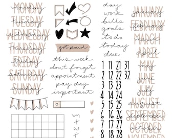 Minimalist Neutral Calendar Digital Stickers for Goodnotes Planner Month Weeks Days Basic Functional iPad Digital Planner Stickers BUJO PNG