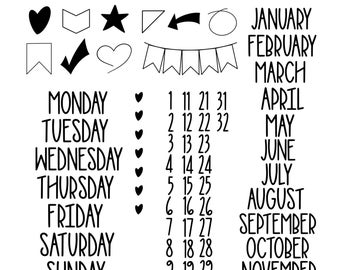 Basic Calendar Digital Stickers for Goodnotes Planner, Month, Weeks, Dates Digital Planner Stickers, Minimalist Stickers, BUJO PNG Stickers