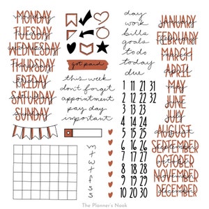 Minimalist Boho Terracotta Calendar Digital Stickers for Goodnotes Planner Month Weeks Days Basic Functional iPad Digital Planner Stickers