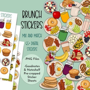 Brunch Digital Stickers, Goodnotes Stickers, Noteshelf Stickers, Pre-cropped iPad Stickers, Breakfast iPad Stickers, Hand Drawn PNG Stickers