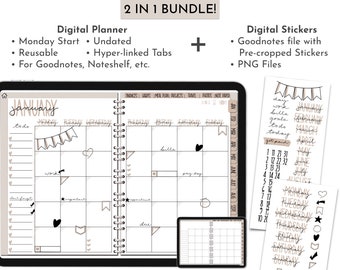Neutral Digital Planner and Sticker Bundle, Undated (PNG, PDF Download, Goodnotes file)