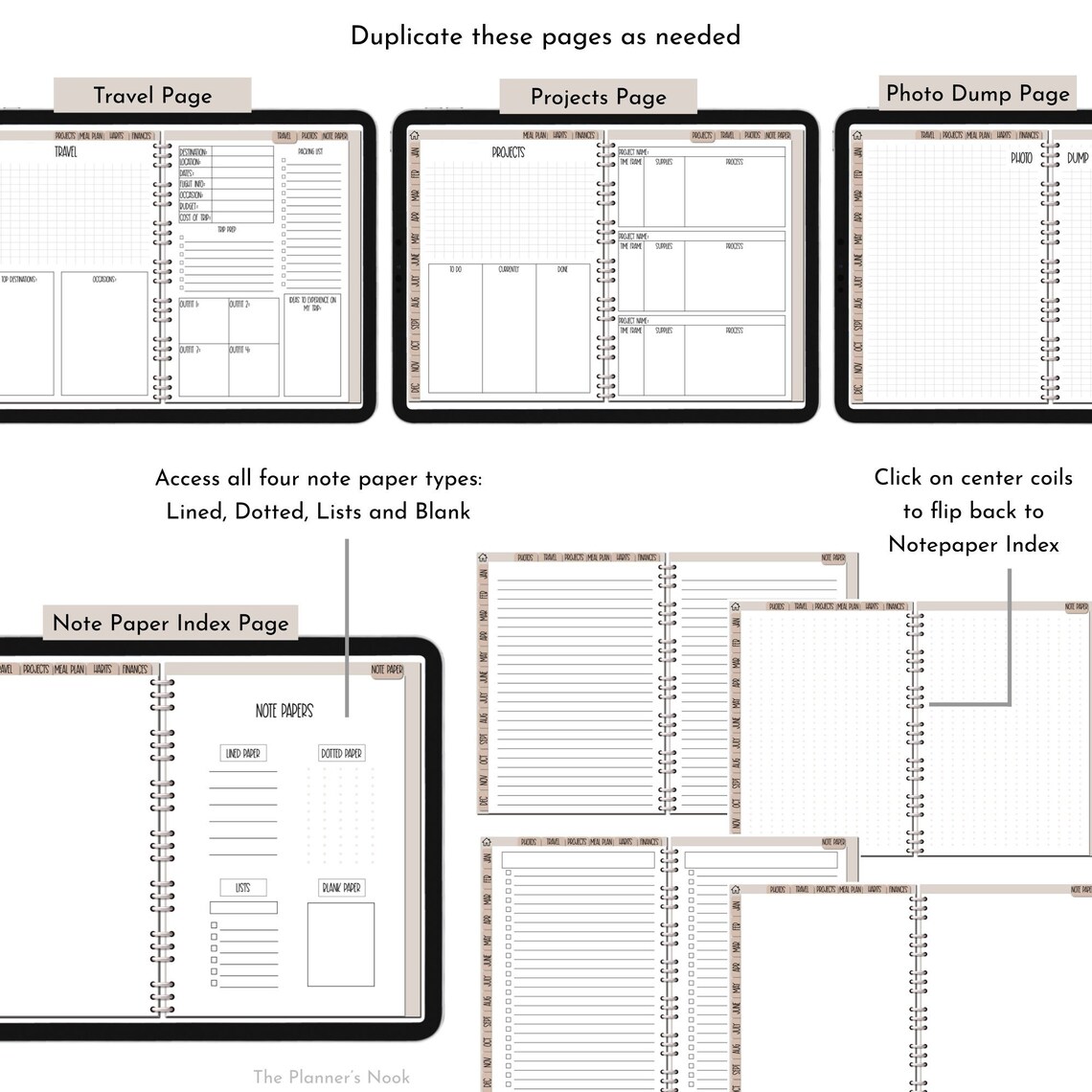 Minimalist Neutral Digital Planner & Calendar Stickers for Goodnotes