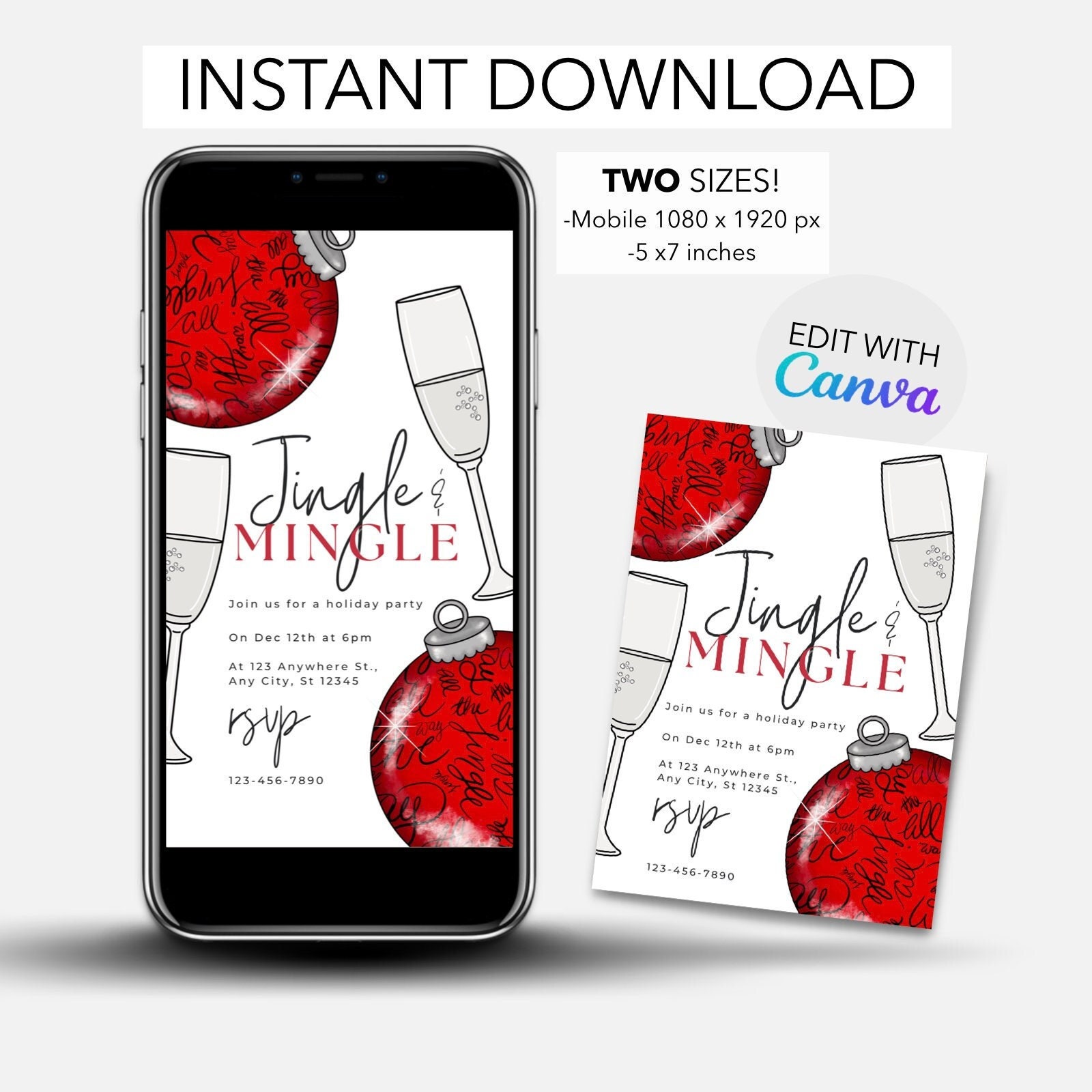 Jingle &amp; Mingle, Editable Invitation, Mobile Invitation, Christmas ...
