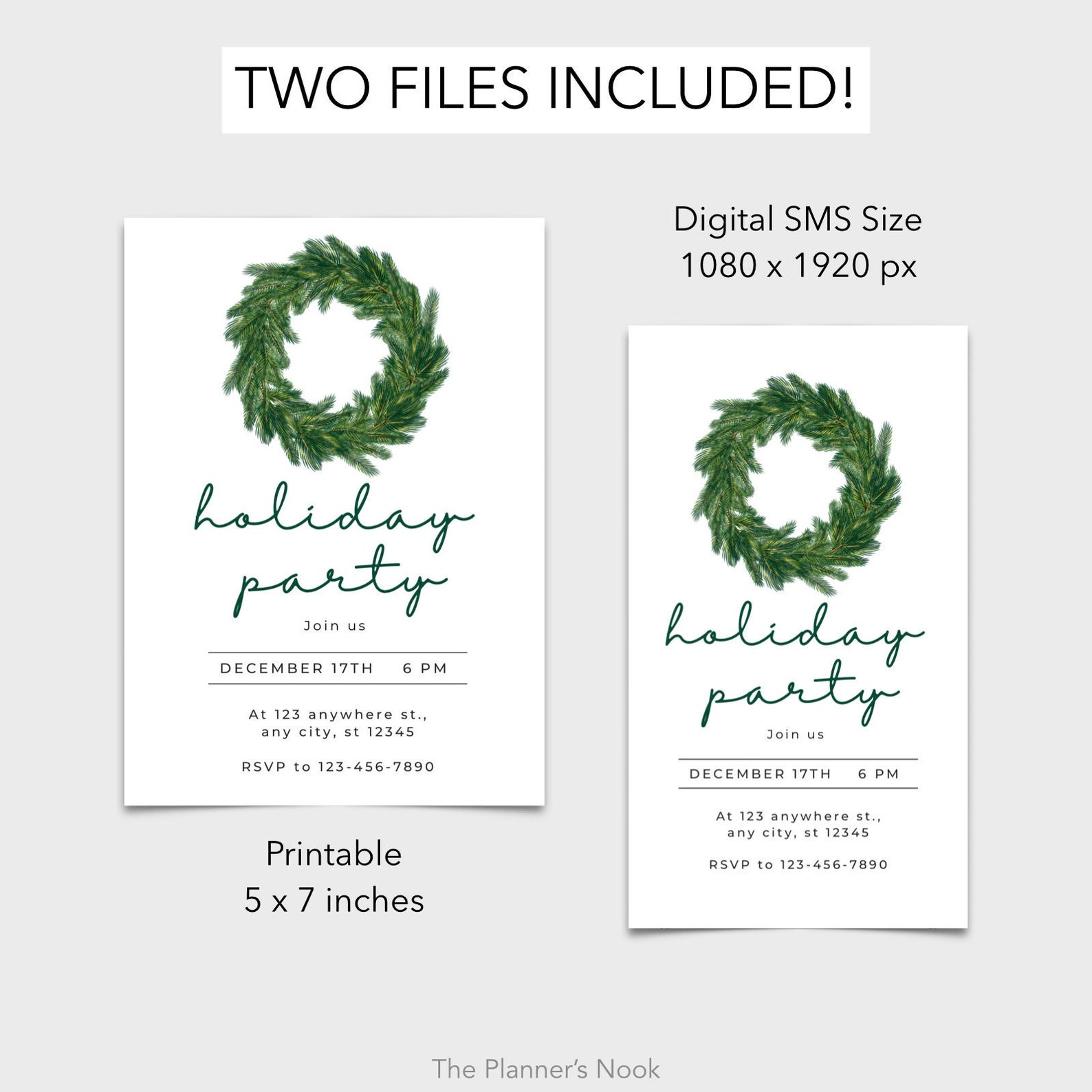 Holiday Party Invite, Editable Invitation, Mobile Invitation, Greenery