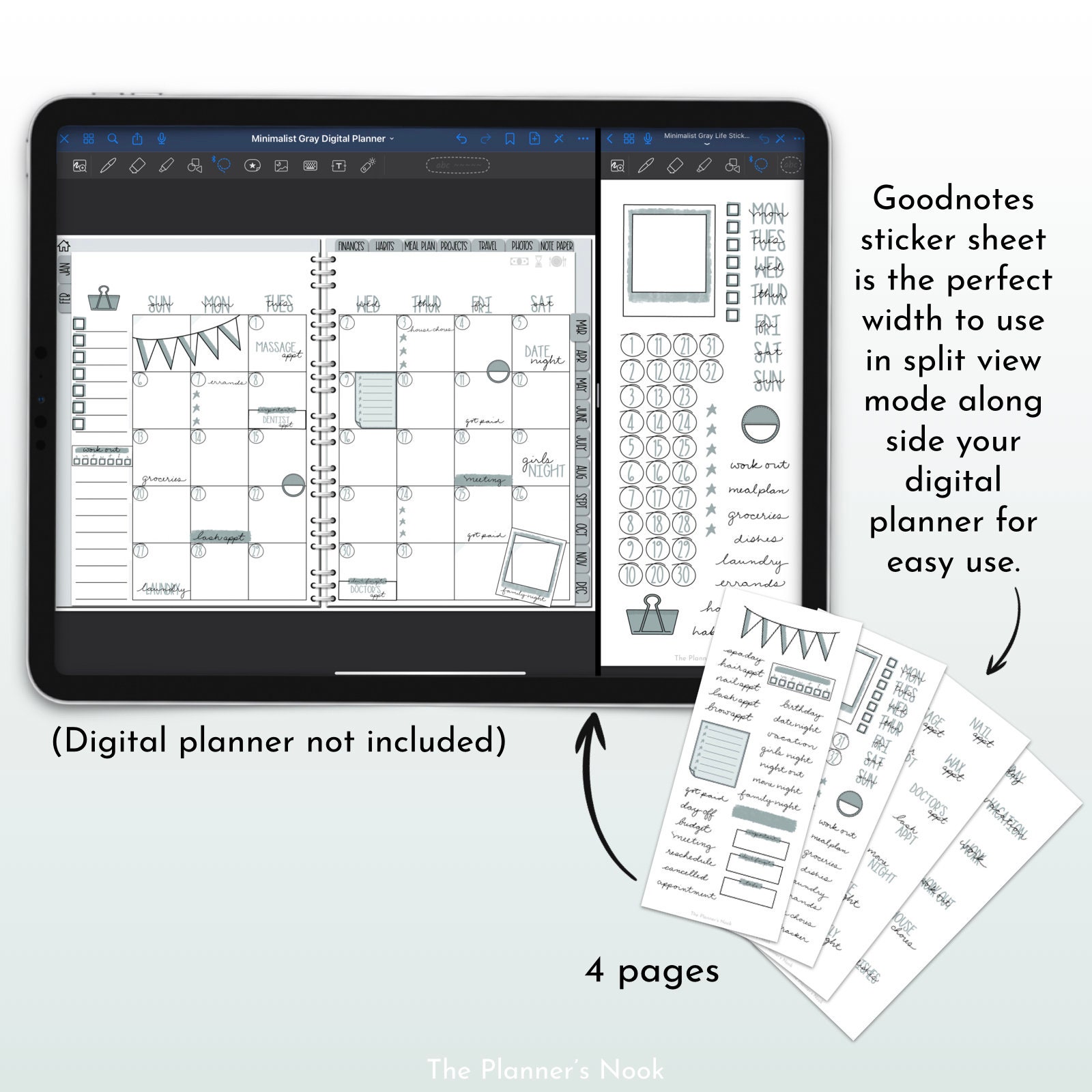 Minimalist Gray Daily Life Digital Stickers for Goodnotes Planner Month ...