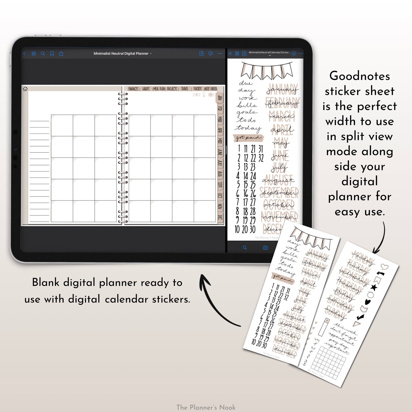 Minimalist Neutral Digital Planner & Calendar Stickers for Goodnotes ...