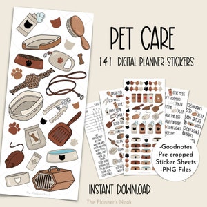 Pet Care Digital Stickers, Cat and Dog Care Goodnotes Stickers, Pet Tasks Responsibilities PNG Stickers, IPad Planner Hand Drawn Stickers