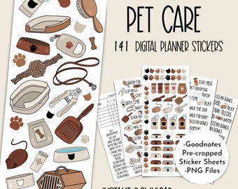 Pet Care Digital Stickers, Cat Dog Planner PNGs (Goodnotes, Digital Download)