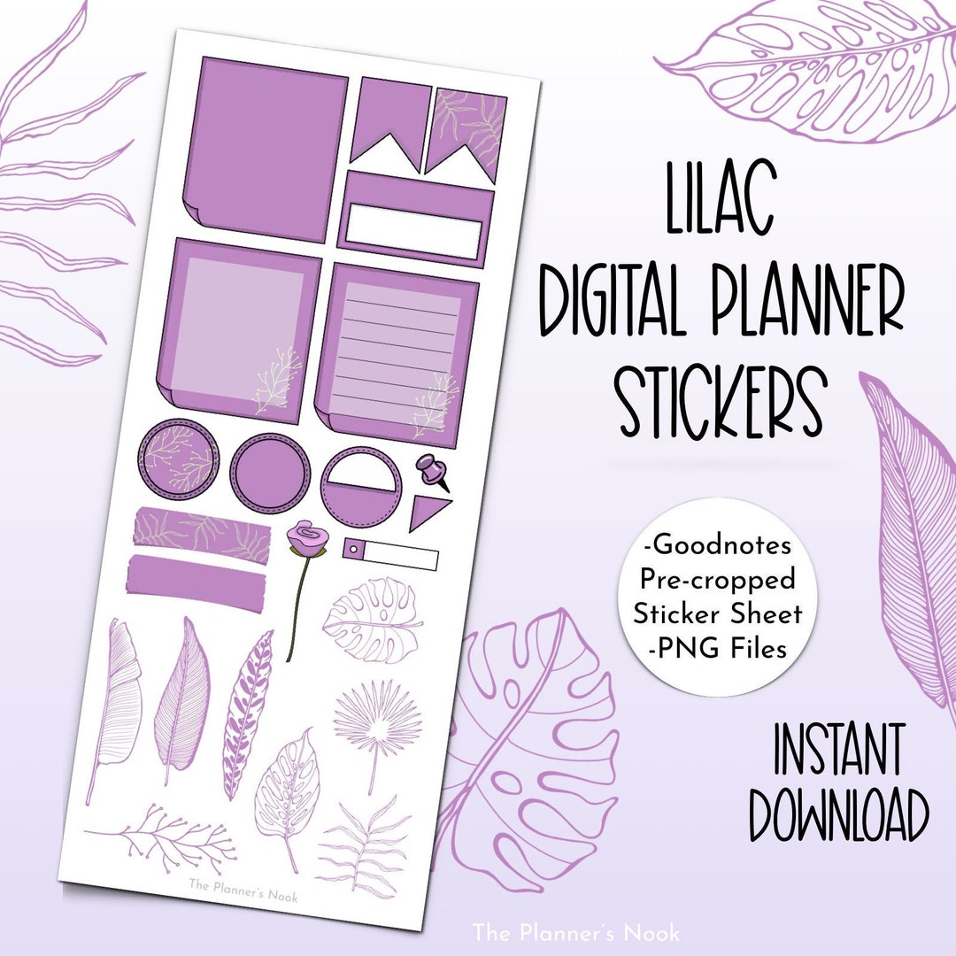 Sticker Note Lilac Lilac Plant Leaves Digital Planner Stickers, Goodnotes PNG (digital ...