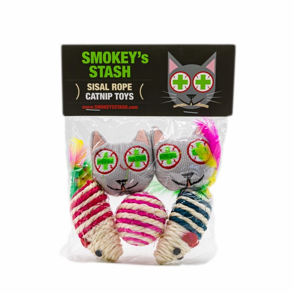 Smokey s Stash Catnip Filled Cat Toys With Sisal Mouse and Ball Etsy