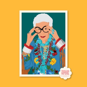 Iris Apfel Digital Print, Pastel, Portrait, Fashion, home decor, Iris Apfel painting, Iris Apfel jewellery painting