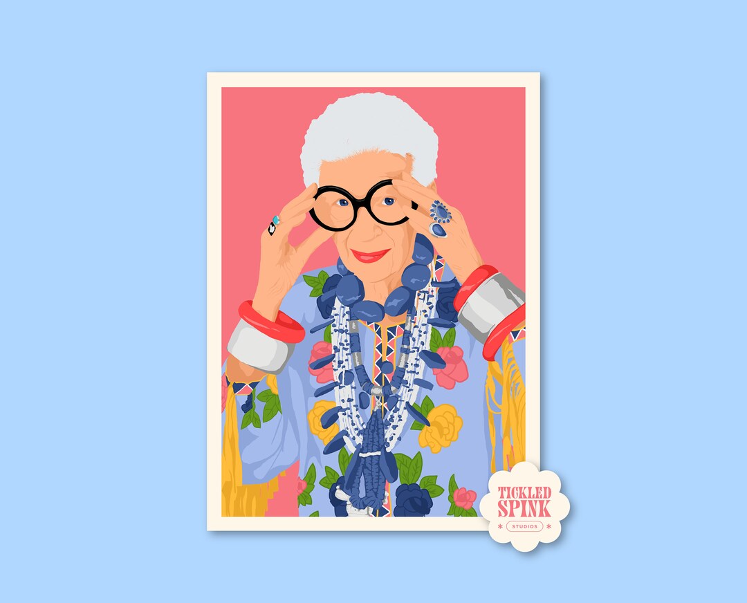 Iris Apfel Digital Print, Pastel, Portrait, Fashion, Home Decor, Iris Apfel Painting, Iris Apfel