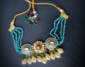 Raas Turquoise Meenakari Choker Necklace with Earrings