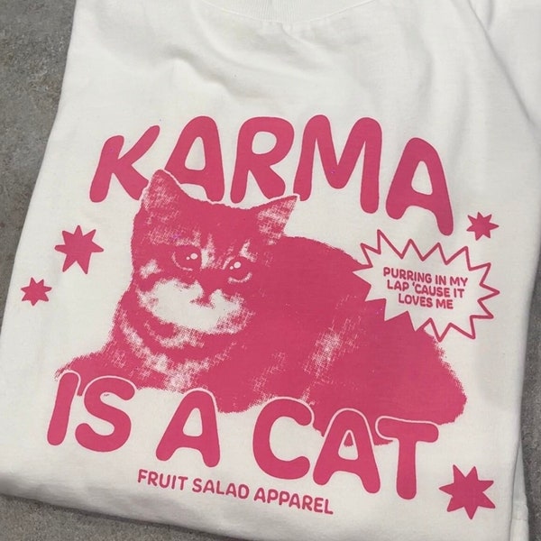 Screen Printed Taylor Swift Karma is a Cat Lyric White T-Shirt | Swiftie Merch | Eras Tour Taylor Swiftie Tshirt | Taylors Version