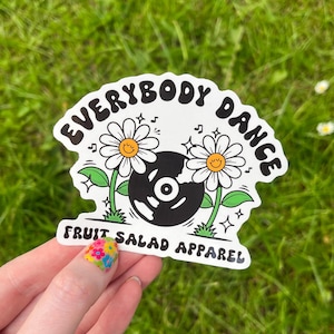 Everybody Dance Sticker | Vinyl Waterproof Sticker, Water Resistant, Flower, Retro Character, Scrapbook, Bullet Journal, Music, DJ, Festival