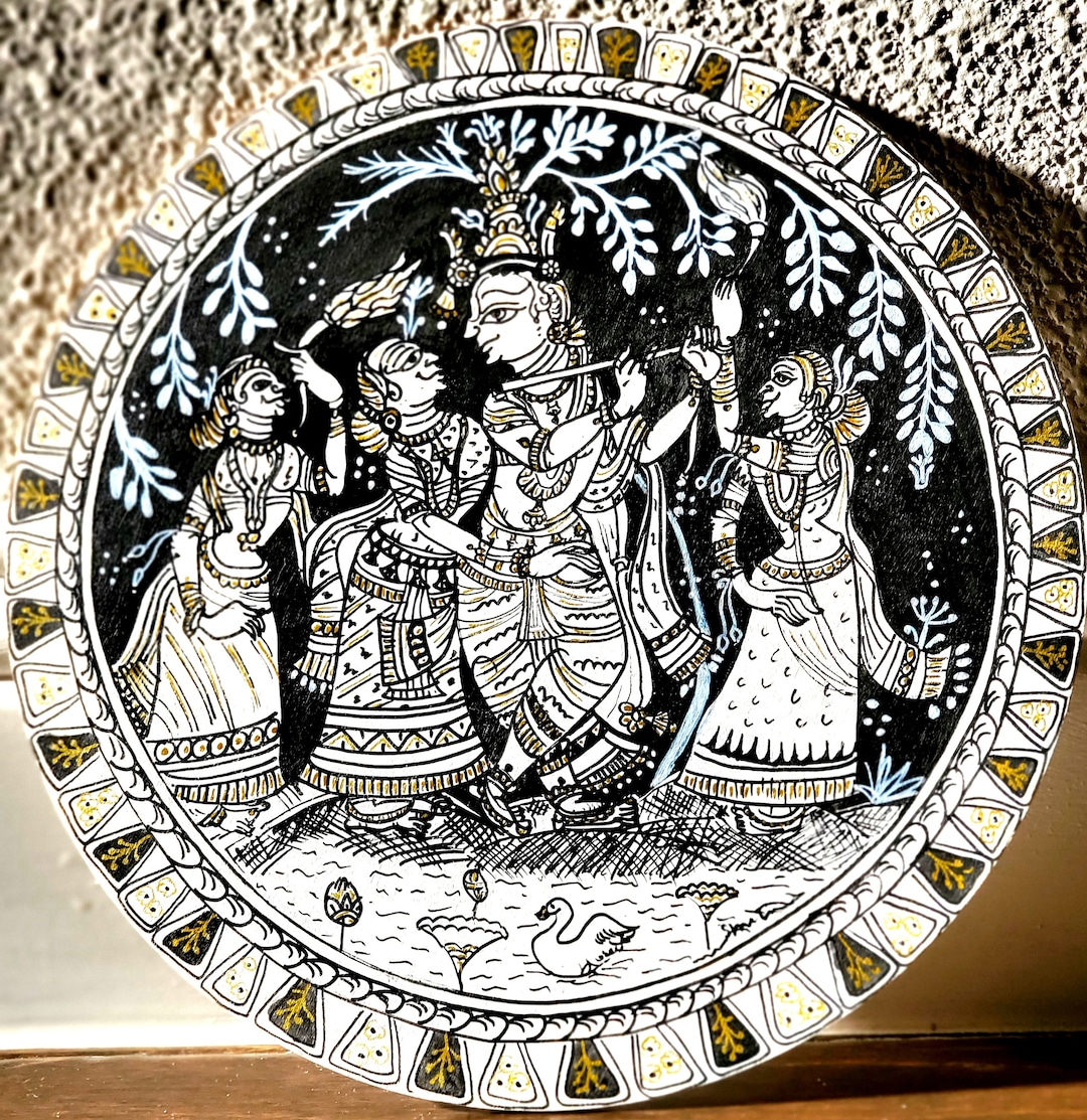 Black and White Krishna Wall Plate Art Etsy