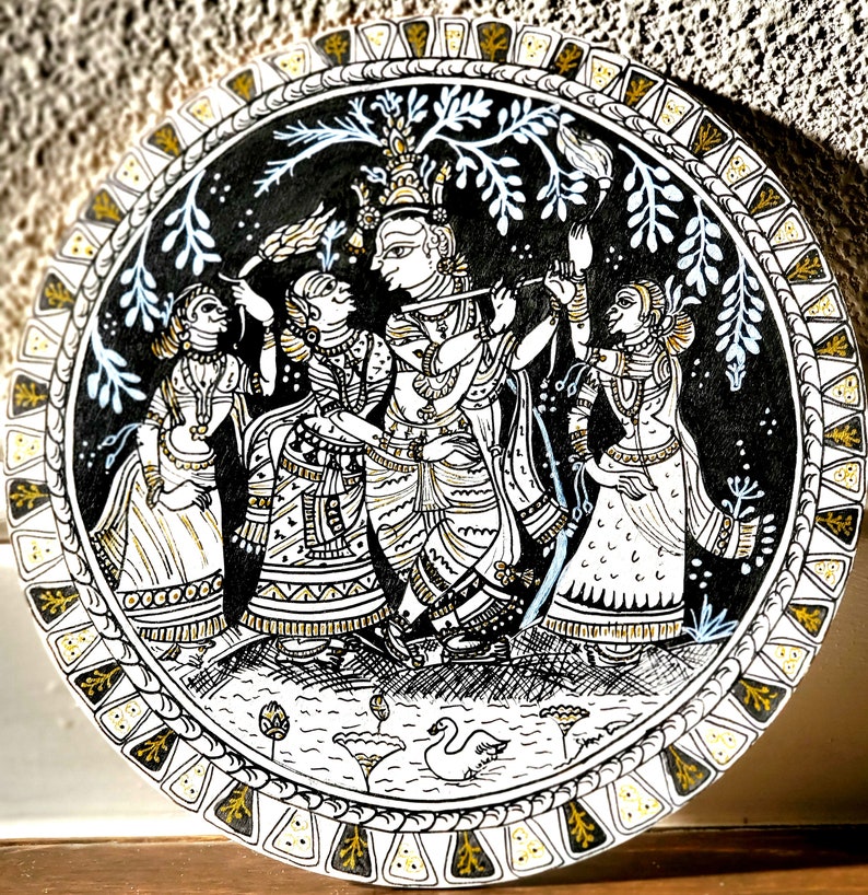 Black and White Krishna Wall Plate Art Etsy