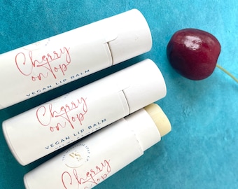 Natural Lip Balm Cherry Flavor Vegan Lip Butter Biodegradable Zero Waste Lip Balm for Moisturized Lips Selfcare Gift for Her
