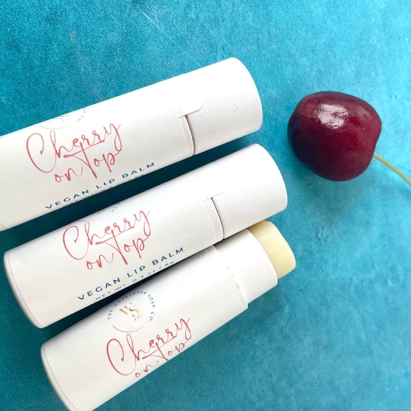 Natural Lip Balm Cherry Flavor Vegan Lip Butter Biodegradable Zero Waste Lip Balm for Moisturized Lips Selfcare Gift for Her