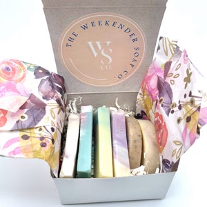 Mini Soap Variety Box Sampler Set of 6 Handmade Soap Sample Pack Travel Size Soap Natural Soap Ends Gift Box Set for Her Gift for Mom