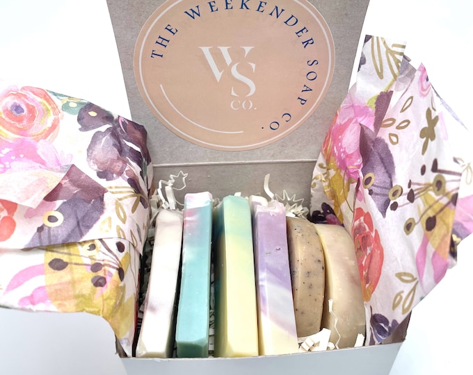 Mini Soap Variety Box Sampler Set of 6 Handmade Soap Sample Pack Travel Size Soap Natural Soap Ends Gift Box Set for Her Gift for Mom
