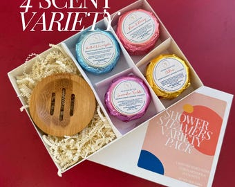Shower Steamer Gift Set with Bamboo Tray Variety Gift Box Aromatherapy Self Care Wellness Mother's Day Teacher Appreciation Sample
