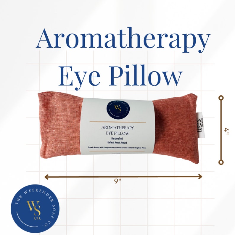 Size of eye pillow is 9x4 and weighs approximately 12 oz