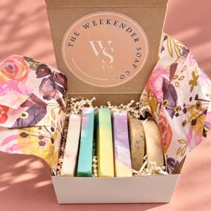 Mini Soap Variety Box Samples Set of 6 Handmade Soap Sample Pack Travel Size Soap Natural Soap Ends Gift Box Set for Her Gift for Mom