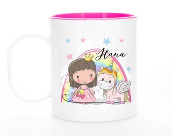 Personalized Plastic Pink Mugs for Kids / Unbreakable / Cute designs / Unicorn Rainbow Kitties and more / Name mugs