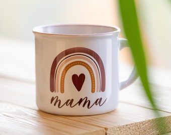 Mama Mug / Motherhood Mug - Ceramic with brown rainbow