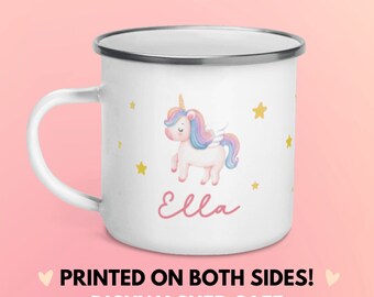 Unicorn Pink Mug Enamel - Personalized Kids Mug cute unicorn - Personalized name mug Unicorn - Birthday gift mug - Gift for girl Unicorn