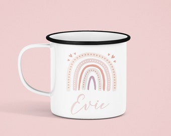 Personalized Kids Mug / Rainbow Pink Mug / Enamel Black Rim Mug / Cute Mug for Gift