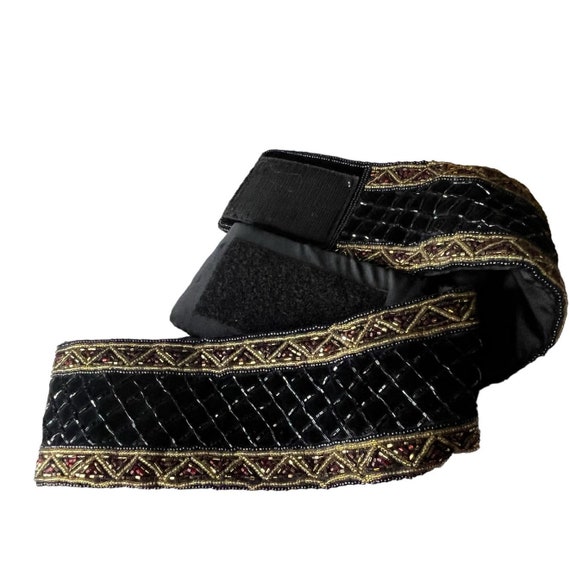 Christian Dior Black Beaded Wide Velvet Belt Hand… - image 6