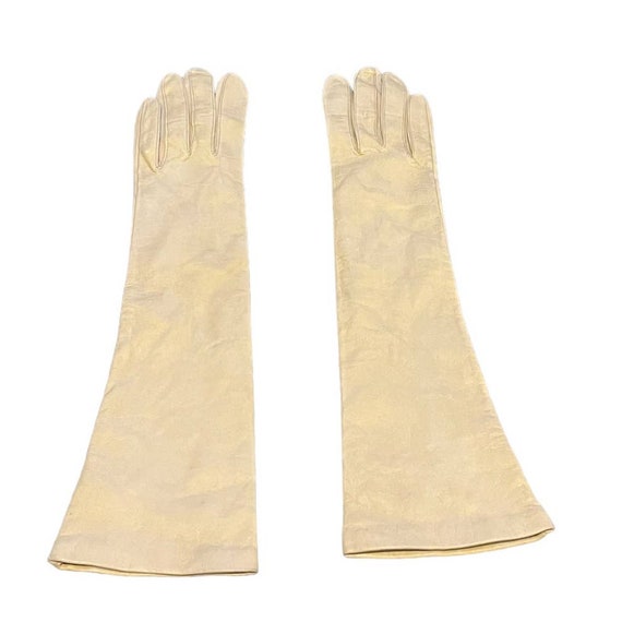 Vintage Long ecru leather gloves Size 6.5 - image 1