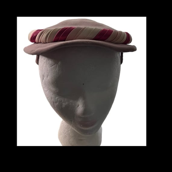 Carol velvet pale pink vintage hat with white and 