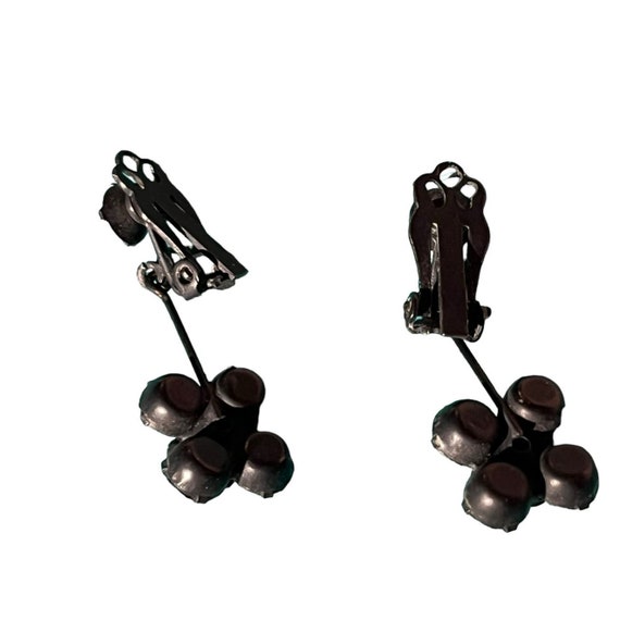 Black Metal Floral Brooch and Earrings with White… - image 5