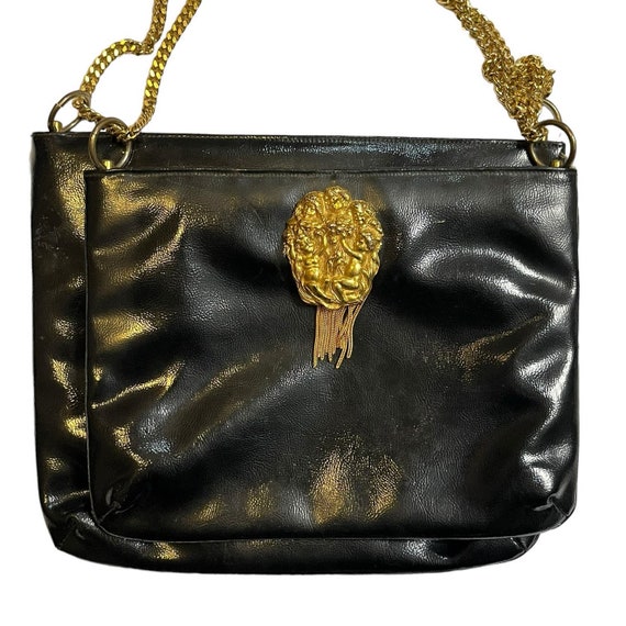 RARE Vintage Rosenfeld Black saddle bag with gold 