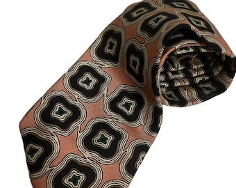 Corbata de seda vintage color melocotón de Saks Fifth Avenue con diseños abstractos