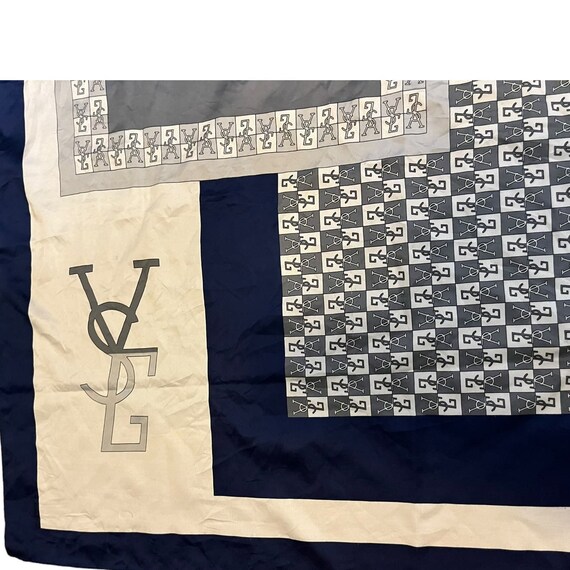 Yves Saint Laurent Navy Logo Square Scarf Made in… - image 9