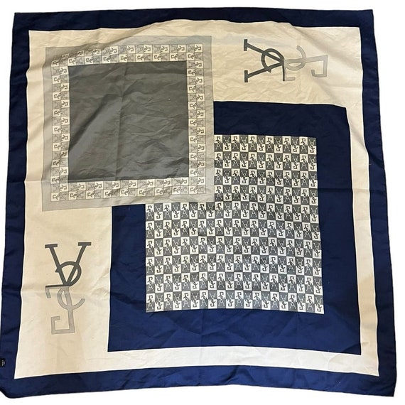 Yves Saint Laurent Navy Logo Square Scarf Made in… - image 2