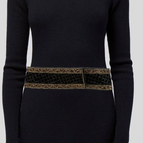Christian Dior Black Beaded Wide Velvet Belt Hand… - image 4