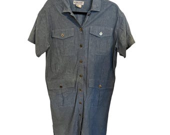 Jaeger vintage short sleeve button front Chambray shirt dress size 8