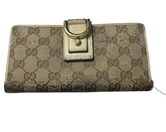 Gucci D Ring GG Canvas leather Continental Wallet Cream leather interior