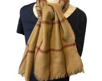 Christian Dior Vintage Wool Tan and red plaid scarf 50x12 inches