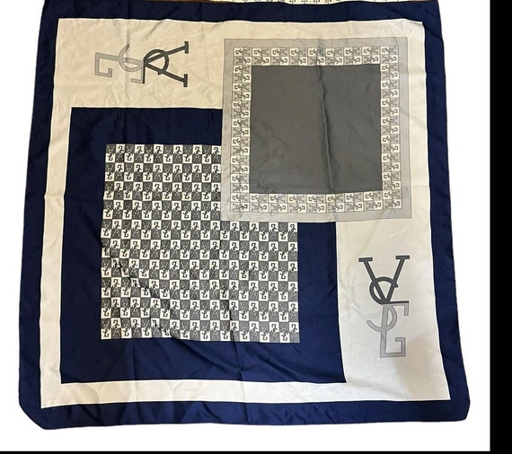 Yves Saint Laurent Navy Logo Square Scarf Made in… - image 1