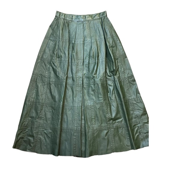 Patchwork Green leather skirt vintage fully lined